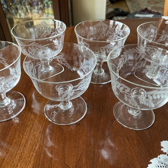 Sasaki Japan SAS28 Low Sherbets Clear Etched Crystal Mid Century Elegant Set (6) - Picture 8 of 10